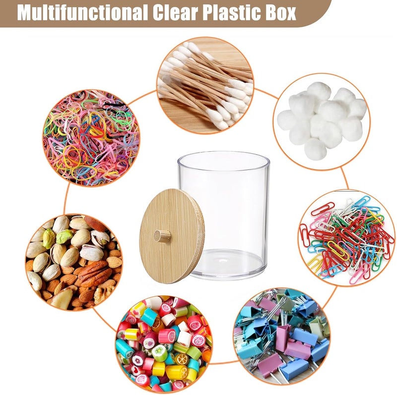 BTSKY 2 Pack Clear Paper Clip Holder with Bamboo Lid Plastic Paperclip Box Useful Office Supply Accessory Organizer Round Small Storage Holder Cute Qtip Holder for Office Bathroom Vanity - Image 5